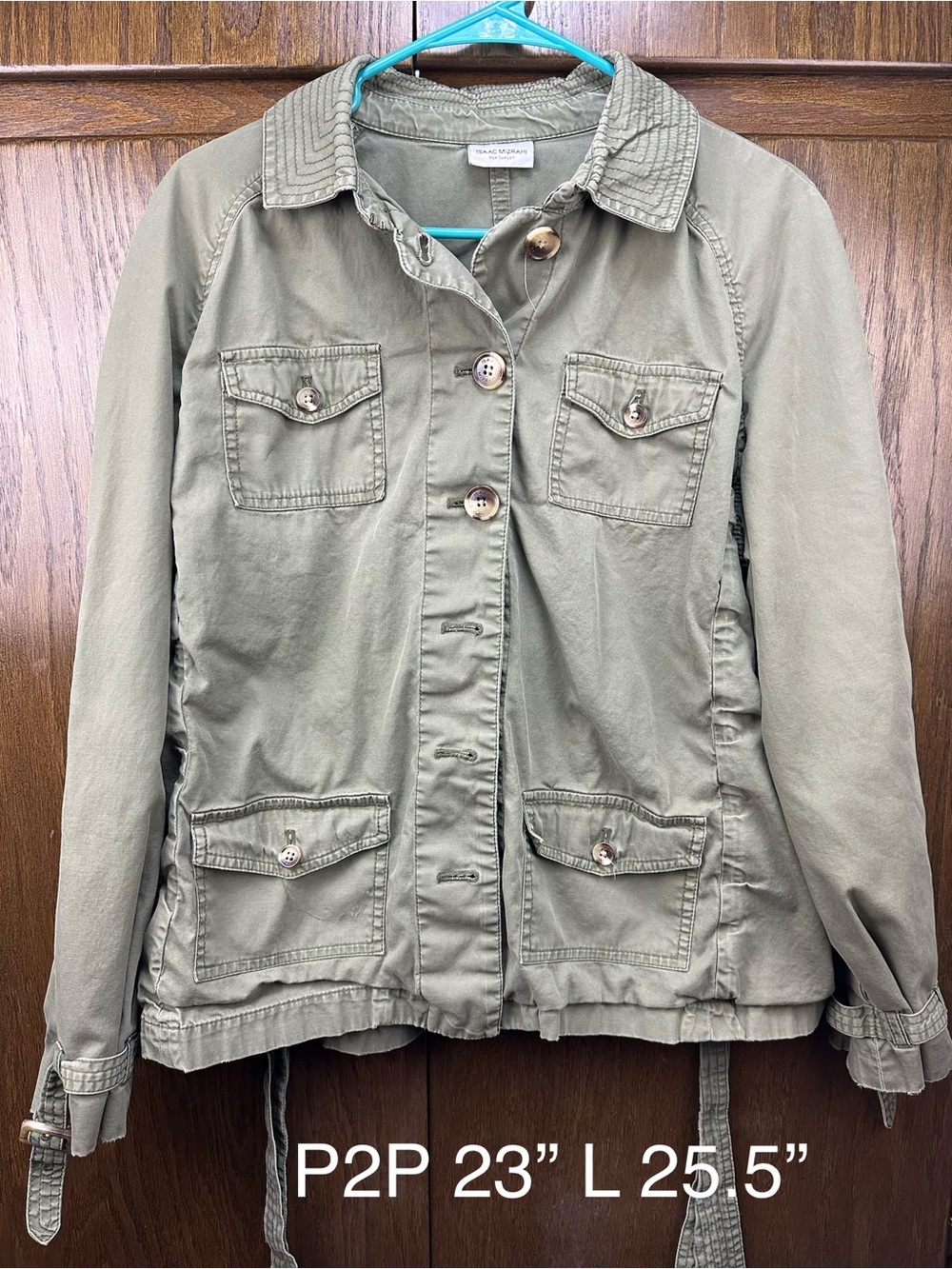 Isaac Mizrahi Olive Green Utility Jacket with Button Front